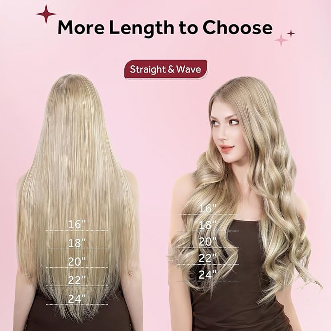 Clip in Hair Extensions Real Human Hair, Silky Remy Hair Extensions Clip Ins, Salon Quality Natural Human Hair, Light Blonde Highlighted Golden Blonde #P16/22 16Inch 120G 7PCS