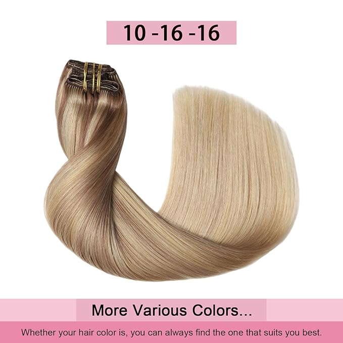 Pro2.0 Remy Real Human Hair Extensions Clip ins 120g Thick 7pcs Color #10/16/16 Ash Brown to Caramel Blonde Remy Clip in Hair Extensions Real Human Hair 16inch Double Weft（#10/16/16-16inch）