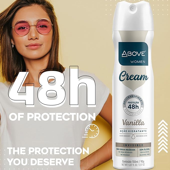 ABOVE 48 Hours Cream Antiperspirant Deodorant, Vanilla, 4 Pc - Dry Spray Deodorant for Women - Antiperspirant Spray - No Stain - Cruelty-Free