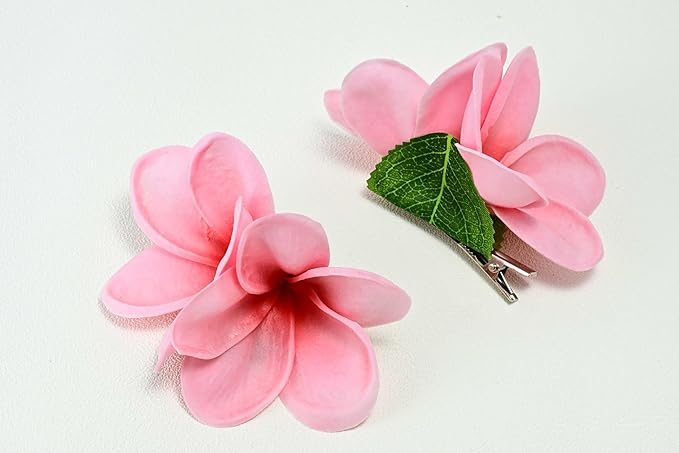Pack of 2 Real Touch Flowers Hawaiian Flower Hair Clips Plumeria Hibiscus Hair Clips Handmade Hair Accessories for Beach Wedding Bridal Party Mother's Day Women Girls Holiday Gifts (c-832, 2pcs)