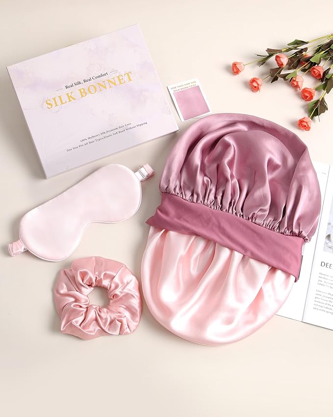 Mulberry Silk Bonnet Sleeping Women Curly Hair Bonnets Tie Band Double Layer Reversible Sleep Bonnet Silk Hair Wrap Sleep Cap