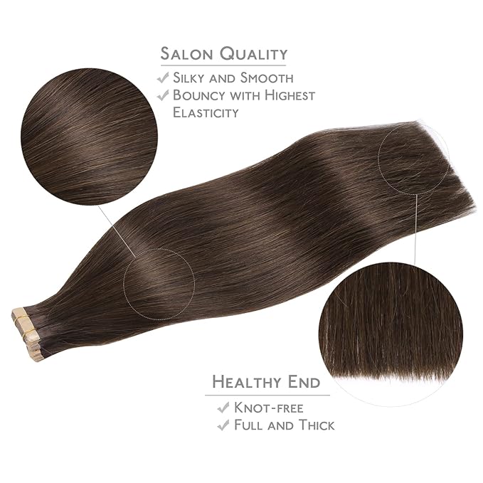 WENNALIFE Tape in Hair Extensions Human Hair, 20pcs 60g 26 inch Light Dark Brown Remy Hair Extensions Straight Human Hair Tape in Extensions Skin Weft Tape Extensions Human Hair