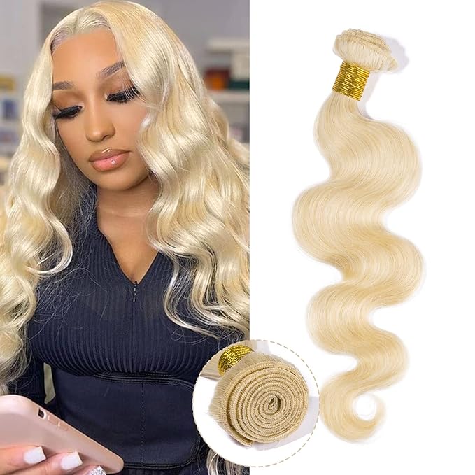 Hairro Sew in Hair Extensions Real Human Hair, 100g/bundle Weave Weft for Women Adding Volume and Length, for DIY Beauty Dating Party, 24 Inch One Bundle Body Wave #613 Bleach Blonde