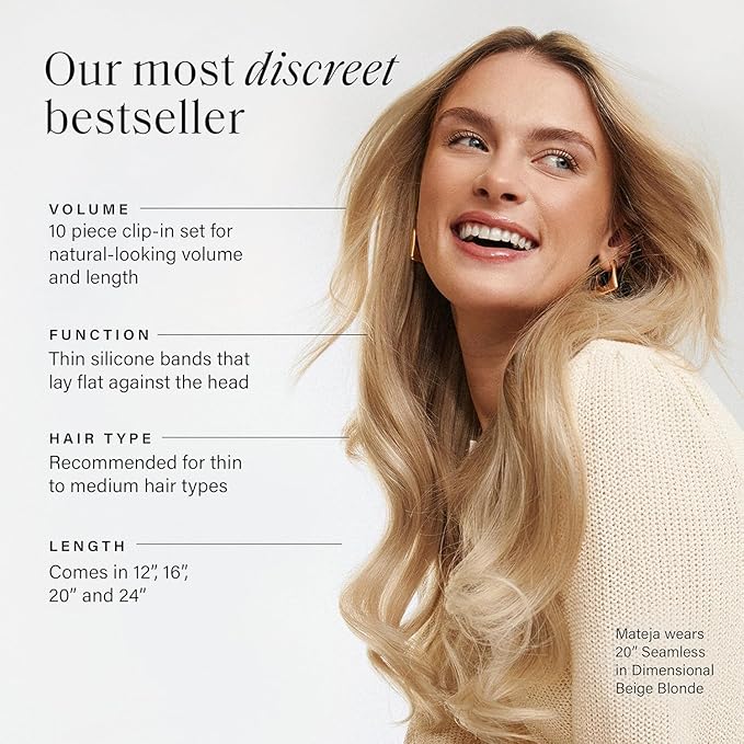 Luxy 100% Remy Human Hair - Seamless Clip-In Hair Extensions - Multi-Dimensional Color for Natural Blending, Adds Volume & Length 180 grams 20" Dimensional Rooted Ash Blonde