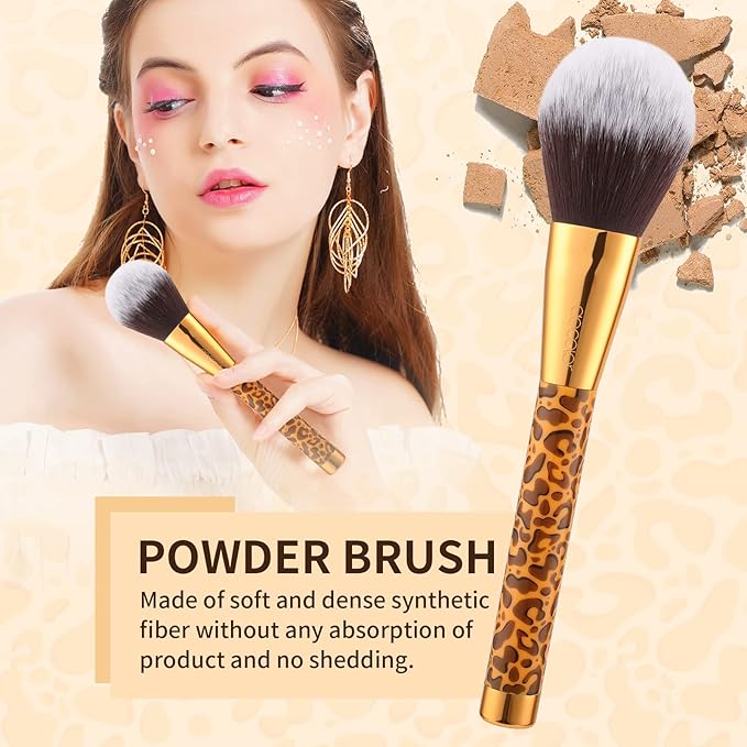 Docolor Makeup Brushes Leopard 14pcs Premium Synthetic Foundation Powder Concealers Eye shadows Blush Makeup Brush Set with 4pcs Makeup Puffs
