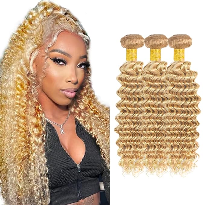 30 32 34 inch 613 Deep Wave Bundles P27613 Human Hair Bundles Blonde Deep Wave Bundle Two Tone 27 and 613 Color