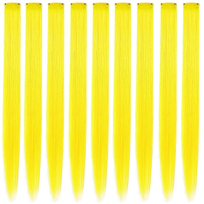 Rhyme 9PCS Princess Party Highlight Yellow Hairpieces 21 inch Colored Hair Extensions Clip in/on for Girls and Women Wig Pieces Hair Accessories (Yellow)
