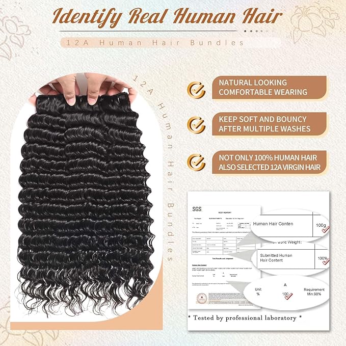 Deep Wave 4 Pcs Human Hair 100% Unprocessed Brazilian Virgin Remy Hair Bundles 12A Deep Curly Weave Human Hair Bundles Double weft Deep Wave Natural Black Color 24 26 28 30 lnch