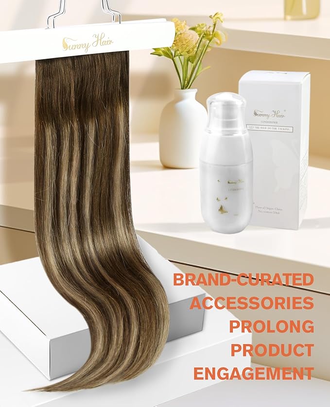 Sunny Hair Genius Weft Hair Extensions Human Hair Balayage Genius Weft Human Hair Extensions Chocolate Brown to Caramel Blonde One Piece Sew in Weft Extensions For Women Real Hair 18inch