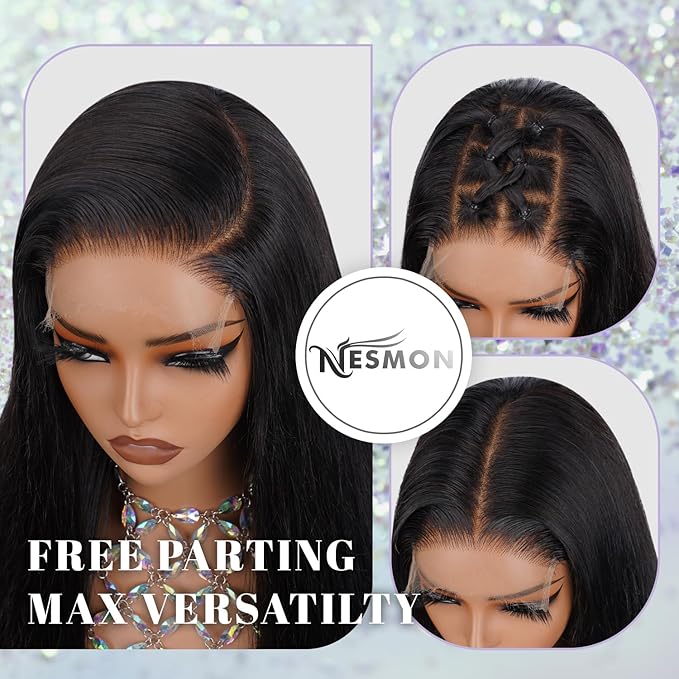 NESMON 5x5 HD Lace Closure Wigs Human Hair 32 Inch Skinlike HD Lace Wig Raw Human Hair Pre Plucked Hairline Bleached Knots 200% Density Straight Lace Wig for Black Women