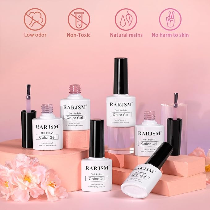 RARJSM Jelly Nude Gel Nail Polish Set Sheer Milky Blush Pastel Rose Caramel Pink 6 Transparent Neutral Skin Tone Colors French Manicure LED UV Gelpolish Soak Off Curing Requires for Home Salon 7.5ml