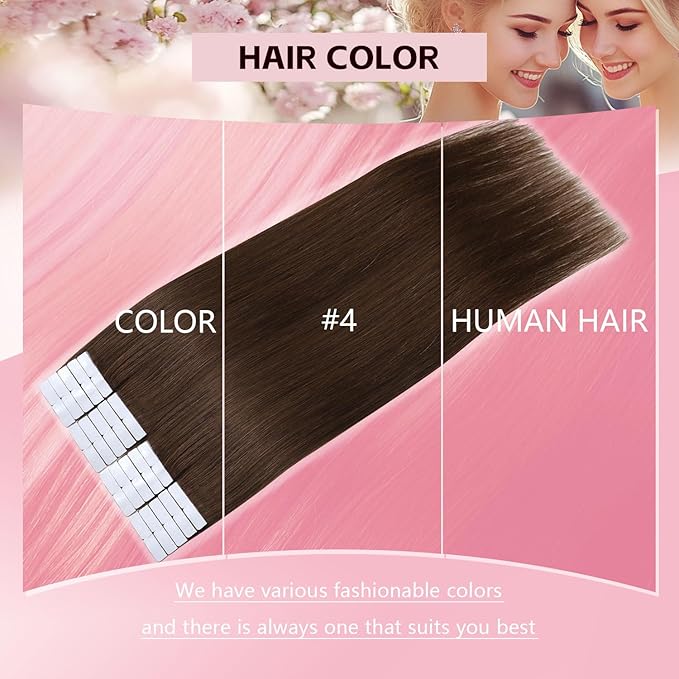 Invisible Tape in Hair Extensions Real Human Hair 3rd-Generation Pro3.0#4 Chocolate Brown 20pcs 30g 14inch Seamless Injected Hand-Tied Invisi Edge Tape ins Extensions（#4a-14inch）