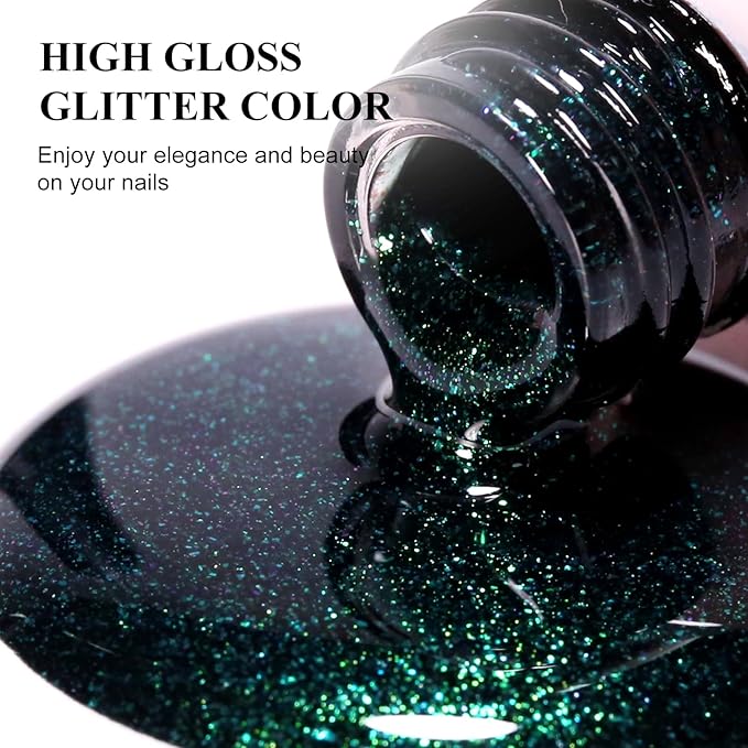 Imtiti Glitter Gel Nail Polish, 1Pcs Dark Night Starlight Green Gel Polish Sparkle Green Soak Off UV LED Gel Polish, Nail Art Starter Manicure Salon DIY at Home for Women (0.34 Fl Oz-1927)