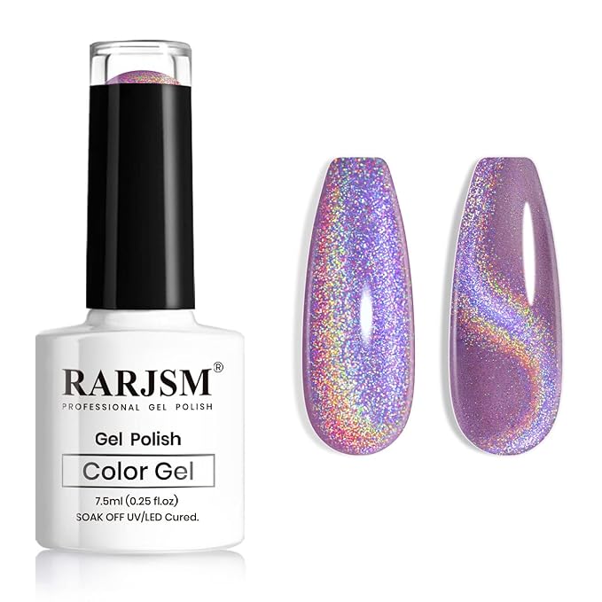 RARJSM Cat Eye Gel Nail Polish, Galaxy Chameleon Magnetic Gel Violet Purple Holographic Glitter Gelpolish Soak Off UV LED DIY Manicure Art for Salon Designs and Home DIY 7.5ML/0.26fl oz