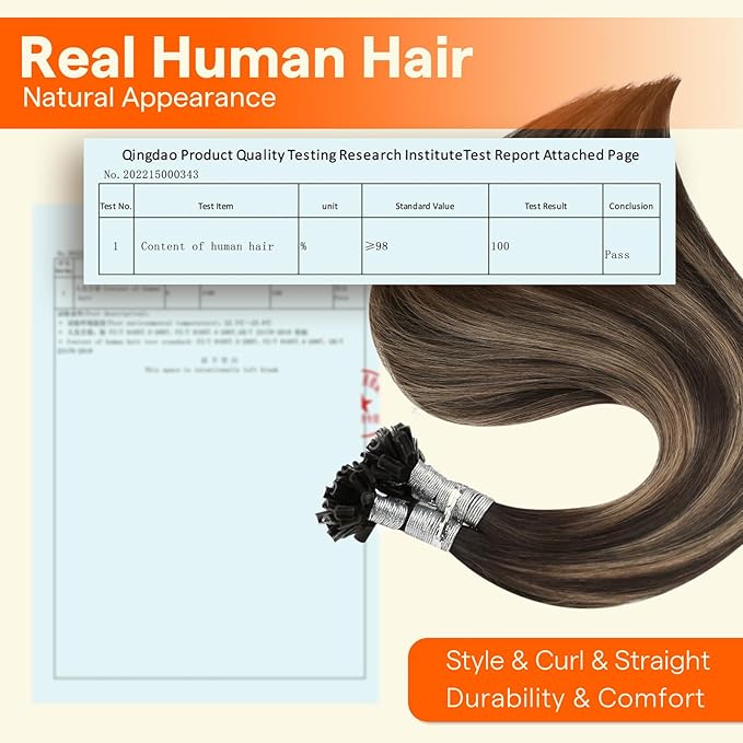 Full Shine Keratin U Tip Hair Extensions Human Hair Balayage Brown U Tip Hair Extensions Real Human Hair 14 Inch Natural Human Hair Straight Remy Hair 40 Grams add Volume