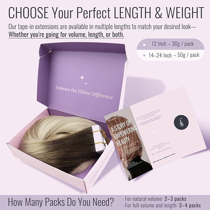 Fshine Tape in Hair Extensions Real Human 12 Inch Dark Brown to Ash Blonde and Platinum 20 pcs Ombre for Short 30 g, Perfect for Party, Birthday, or Prom Hairstyles