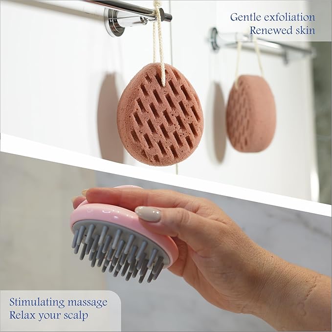 Bath Pillows for Tub, Bathtub Pillow Gift Set: 4D Air Mesh Cushion for Head & Neck, Spa Relaxing Accessories, Plus Bath Sponge & Scalp Massage Brush, Gift Bag