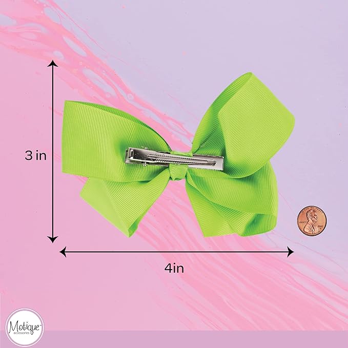 4 Inch Grosgrain Hair Bow for Girls (Lime)