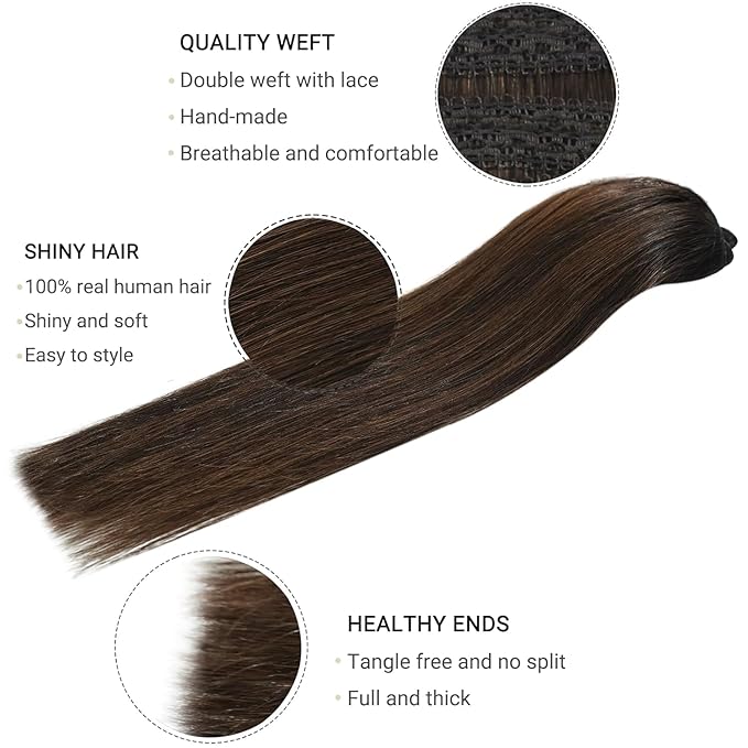 Clip in Hair Extensions Ombre Remy Hair Extensions Clip in Human Hair Dark Brown to Chestnut Brown Double Weft Balayage Real Human Hair Full Head Silky Straight 20 Inch 7pcs 120g