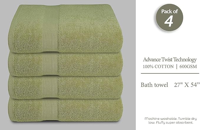 Softolle Luxury Bath Towels Set of 4 (27” x 54”) | Towels for Bathroom | Super Soft | Highly Absorbent Towels for Home, Spa, Gym (Sage Green)