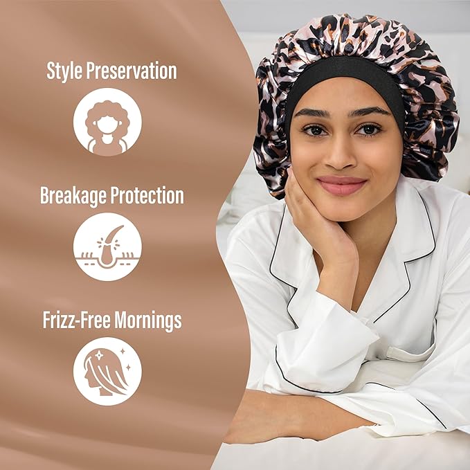 CAPLORD Double Sided Satin Bonnet for Sleeping - Adjustable Silk Sleep Cap for Women and Men