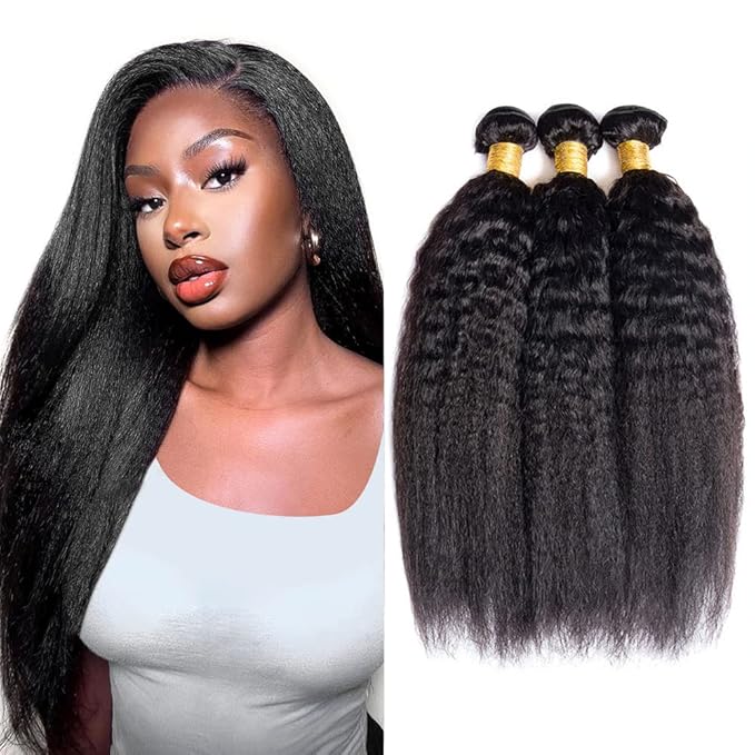 1B Human Hair Bundles Yaki Straight Bundle Kinky Straight Human Hair 3 Bundles 20 20 20 inch Double Weft Yaki Bundle