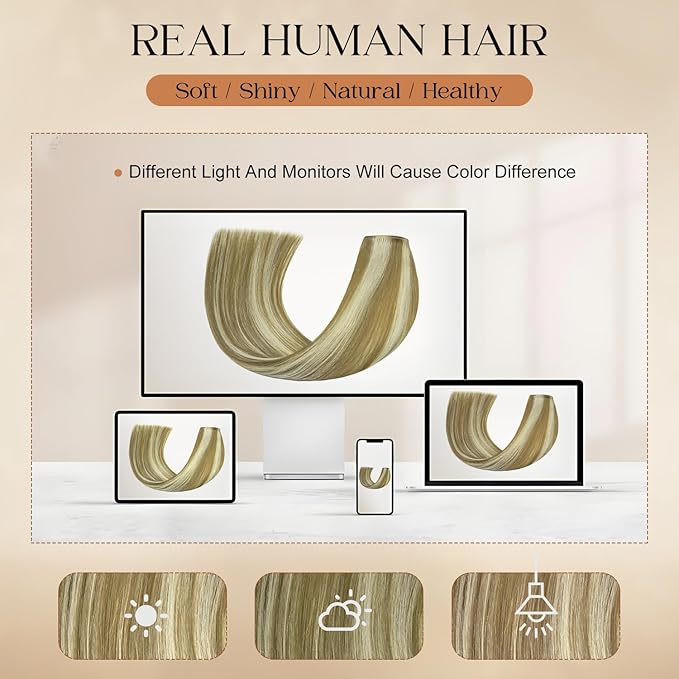 Clip in Hair Extensions Real Human Hair 22Inch 8pcs 110g Seamless Balayage Blonde Hair Extensions Clip Ins Double Weft Light Blonde Highlight Golden Blonde Invisible Straight Remy Human Hair for Women