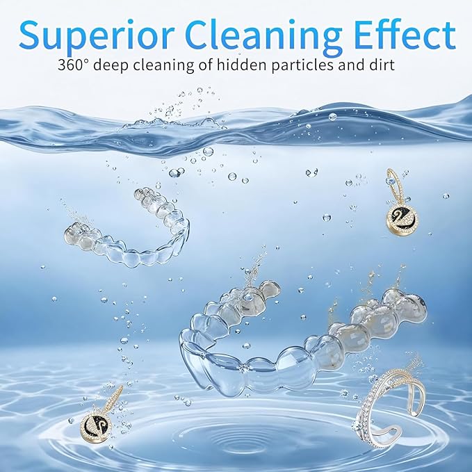 Ultrasonic Retainer Cleaner,42kHz Dental Cleaning Pod for Dentures, Braces, Mouth Guards, Night Guard, Toothbrush Heads, Jewelry, Aligner, UV Cleaner (White)