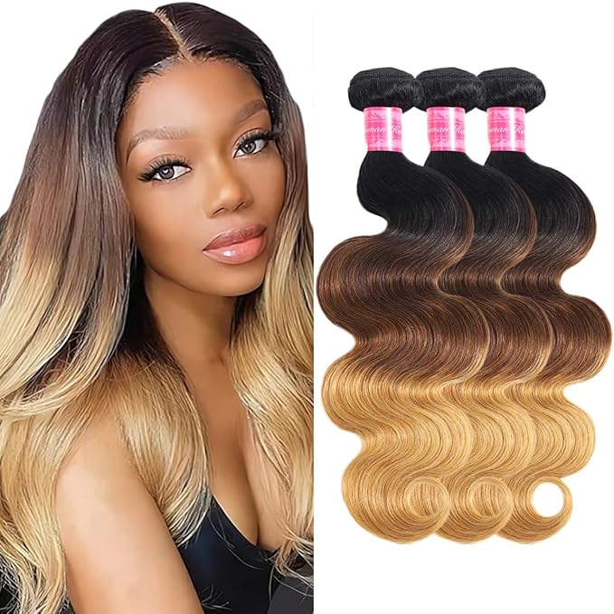 1b/4/27 Color Bundles Ombre Brazilian Human Hair Body Wave 3 Bundle (16 18 20 Inch) 100% Unprocessed Virgin Human Hair Extensions for Women