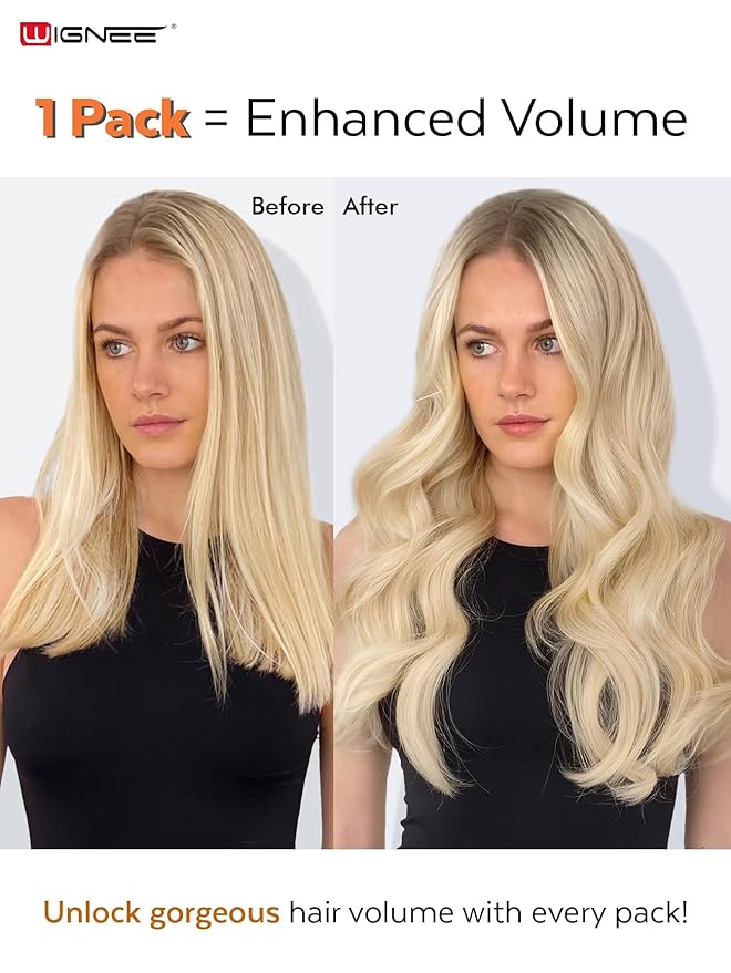 WIGNEE OVO Double Hand-Tied Butterfly Human Hair Extensions–20 Inch,100g,5PCS, Real Remy Human Hair, Glueless Micro Bead Install,Platinum Blonde Hair Extensions (60A) Seamless Soft Silky Reusable