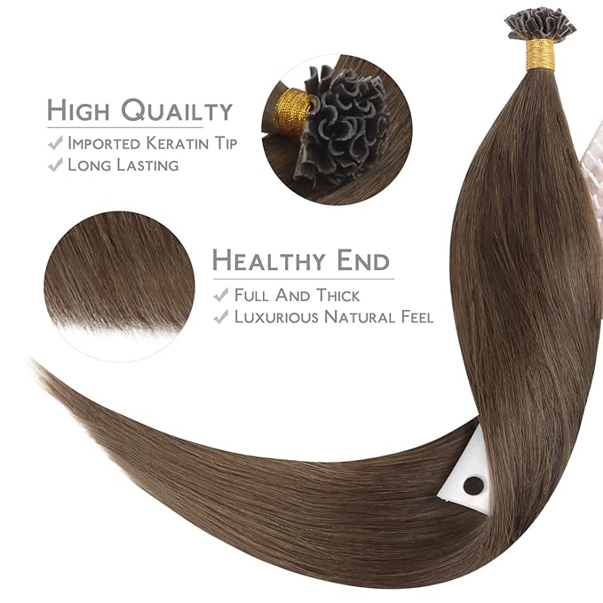 WENNALIFE U Tip Hair Extensions Human Hair, 50g 50s 16 Inch Light Ash Brown Remy Hair Extensions K Tip Hair Extension Real Human Hair Invisible Straight Keratin Hair Extensions