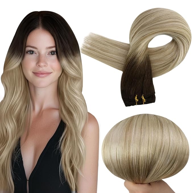 Full Shine Weft Hair Extensions Sew In Extensions Remy Hair Color Dark Brown To Ash Blonde Mix Blonde Hair Bundles For Women Invisible Sew In 18 Inch 105G