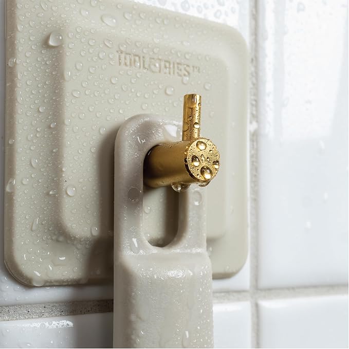 TOOLETRIES Arnold Silicone Shower Hook 2 Pack - Toiletries Organizer, Silicone Hooks, Removable & Reusable Shower Accessories - Sand