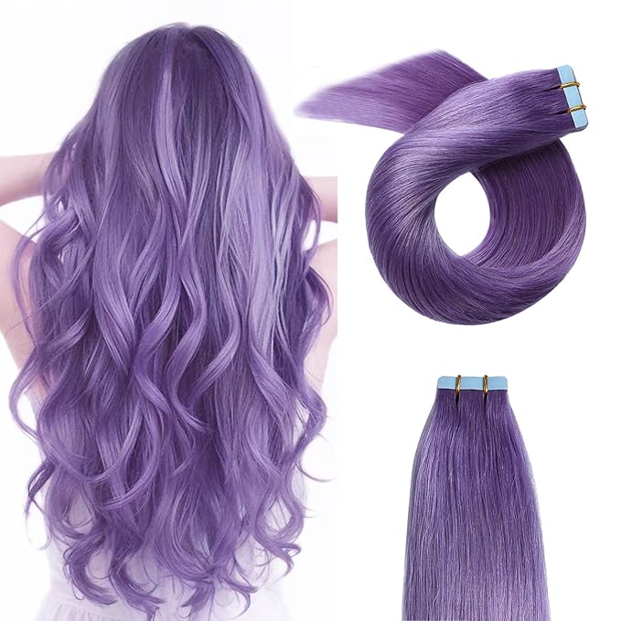YILITE 20Pieces/Pack Purple Tape in Hair Extensions Human Hair,12inch 40g Purple Tape in Human Hair Extensions,Seamless Skin Weft Tape ins Hair Extensions (12inch Purple）