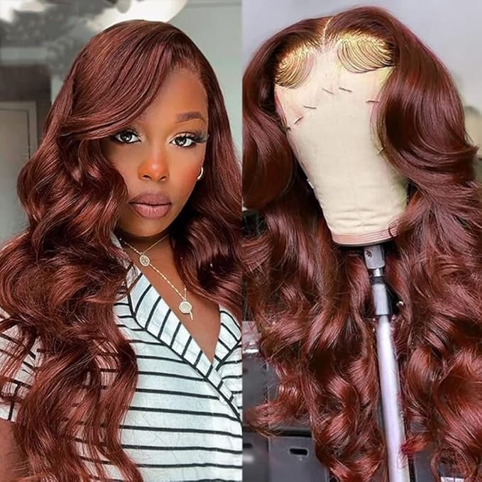 Reddish Brown Human Hair Wig Body Wave 13x6 Lace Front Wigs Human Hair Wigs For Black Women 26 Inch