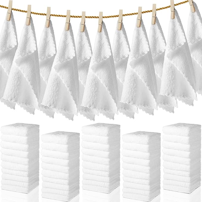 Newwiee 100 Pcs Washcloths Bulk Quick Drying Bathroom Wash Clothes 12 x 12 Inch Face Towels Microfiber Soft Hand Towel for Your Body Spa Fingertip(White)