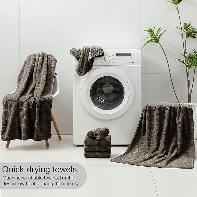 8 Piece Bath Towel Set-2 Oversized Bath Sheets(35"x70"),2 Hand Towels,4 Washcloths-Extra Large Microfiber Towel Sets,Less Lint Highly Absorbent & Quick Dry Bath Towels for Bathroom Gym Pool,Brown