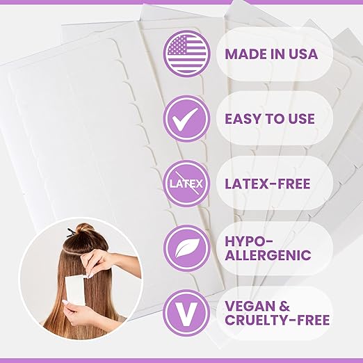 Big Kizzy Extra Hold Double Sided Hair Extension Tape - 144 tabs replacement tape - Strong hold of 6-8+ weeks - Made in USA