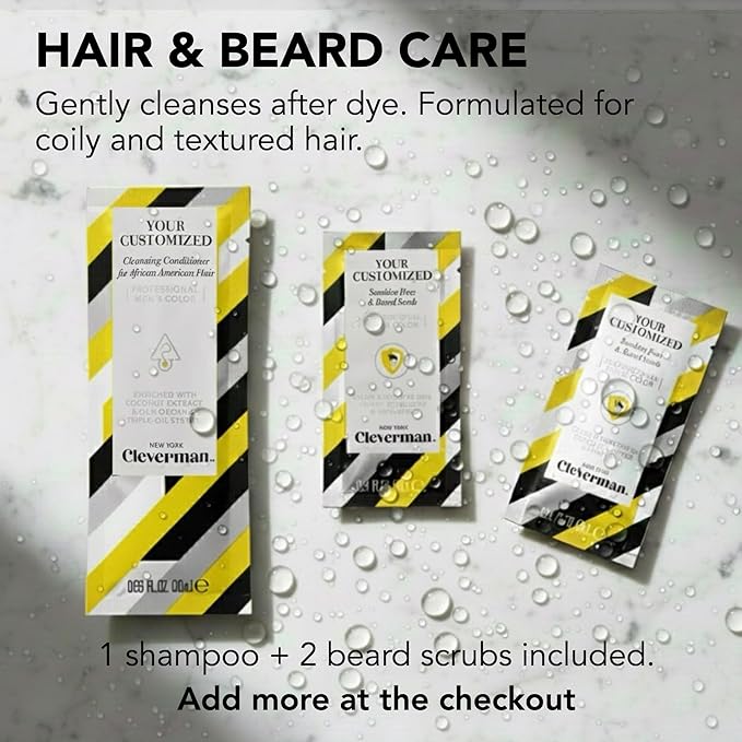 Cleverman Hair & Beard Dye Kit for Men, All-in-One Reusable Mens Hair Color, Natural Gray Coverage, Ammonia-Free Beard Mustache Dye for Men (Black for Black Men, 2 Ounce (Pack of 1))