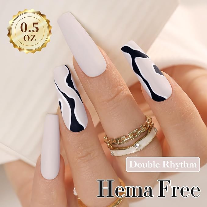 Double Rhythm 0.50 OZ Gel Polish Hema Free Same Color Same Bottle Golden Round Translucent Neutral Natural Milky 15 ML Jelly UV Polish Art DIY at Home (Milky Gray-C1001)