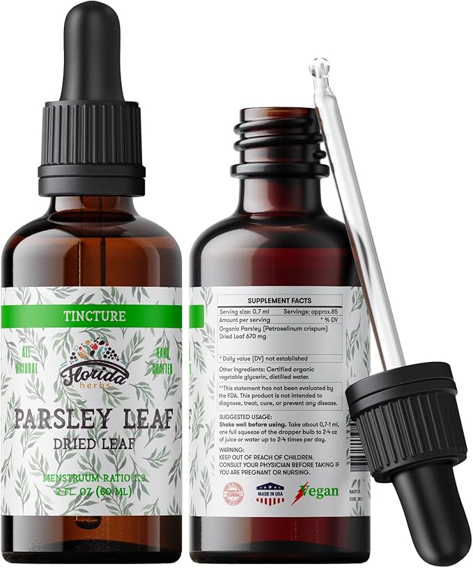 Parsley Leaf Tincture Alcohol-Free Extract, Organic Parsley (Petroselinum crispum) Dried Leaf - Non-GMO in Cold-Pressed Organic Vegetable Glycerin - 2 Oz
