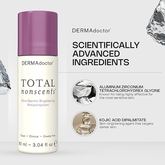 DERMAdoctor Total NonScents Ultra-Gentle Illuminator Antiperspirant Sensitive Skin. Unscented, Clinical Strength Antiperspirant for Men & Women; Hypoallergenic Roll On Deodorant - 3 oz