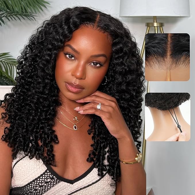 7x6 Burmese Curly Glueless Wigs Human Hair Pre Plucked Pre Cut 250% Density Drawstring Wig for Black Women 7x6 HD Lace Front Wigs Human Hair Glueless Wear and Go Nautural Color 16 Inch