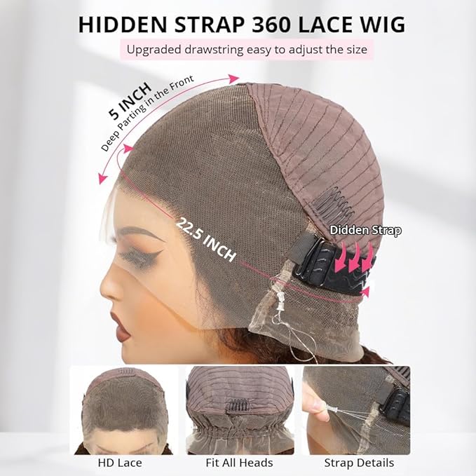 AMIRTY Hidden Strap 360 Lace Front Wigs Human Hair 250 Density Highlight Curly Human Hair Wig Pre Plucked Bleached Tiny Knots Honey Blonde Full Lace Frontal Wig with Invisible Drawstring24Inch