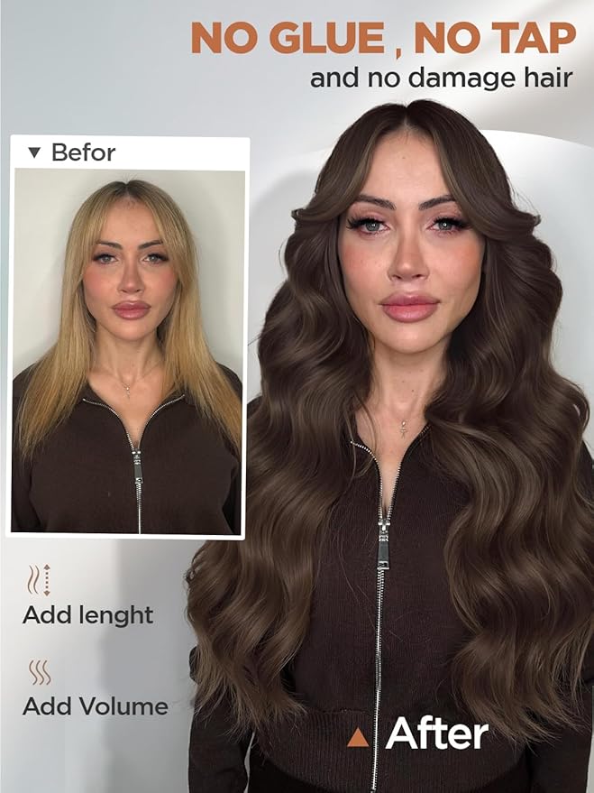 Twin Tab Butterfly Genius Weft Human Hair Extensions Latest Double Invisible Real 100% Remy Human Hair Weft with Micro Bead Simulated Scalp Hair Extensions 100g 7ps 18 Inch Brown