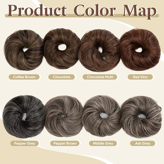 CJL HAIR 2PCs Small Cute Messy Bun Hair Piece for Thin Hair Women Mini Synthetic Curly Bun Scrunchies Updo Hairpieces Coffee Brown