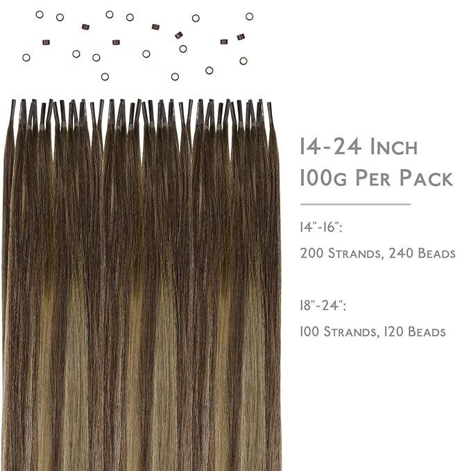WENNALIFE I Tip Hair Extensions Real Human Hair, 100g 200s 16 Inch Balayage Chocolate Brown to Caramel Blonde Remy Itip Human Hair Extensions Invisible Itips Straight I Tips Cold Fusion Extensions