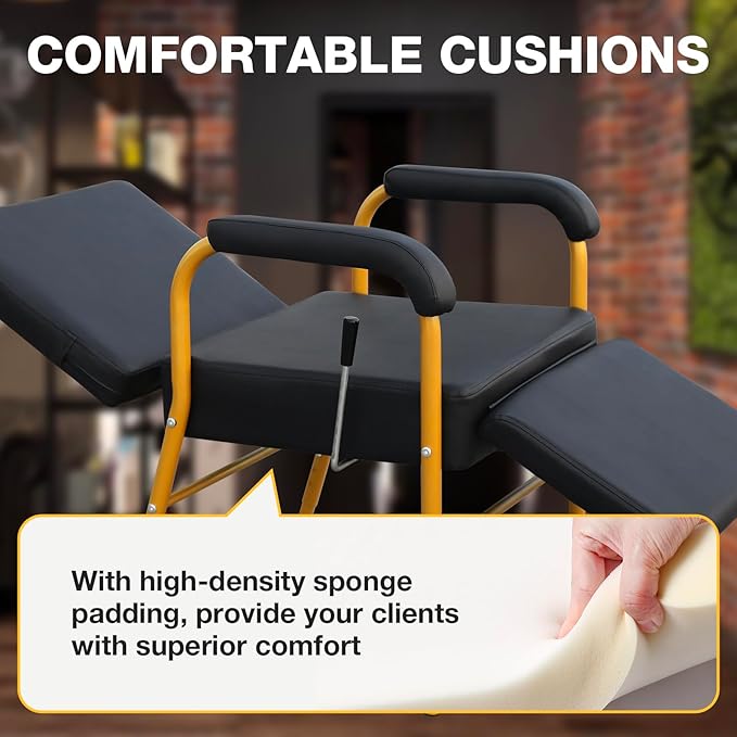 Reclining Shampoo Chairs Adjustable Height Shampoo Chairs for Salon Barber Chair Hair Stylist Chair Recline Salon Chair Spa Beauty Equipment for Hair Stylists, Tattoo Artists, Cosmetologists（Gold）