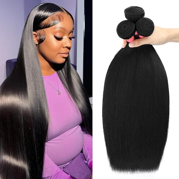 Straight Human Hair Bundles 16 18 20 Inch 100% Brazilian Virgin 12A Grade Weave Double Weft Bundles Human Hair for Black Women Natural Black
