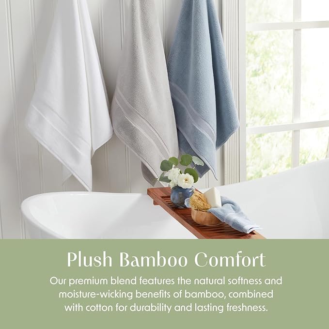 Springtree Home Luxury Bamboo Rayon Bath Towel Set of 4 | 35% Bamboo Rayon - 65% Cotton | Absorbent Quick-Dry Towels for Bathroom | Oeko-TEX Standard 100 Cotton | Cobblestone